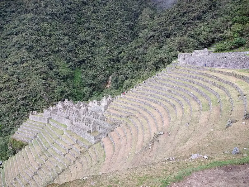 The terraced Wiñay Wayna ruins on the Inca Trail above the Urubamba valley