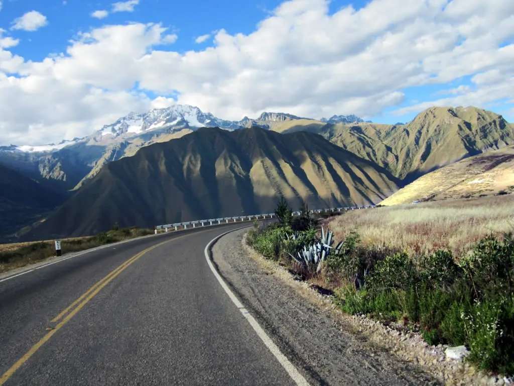 The road from Cusco descending toward the green Sacred Valley of the Incas