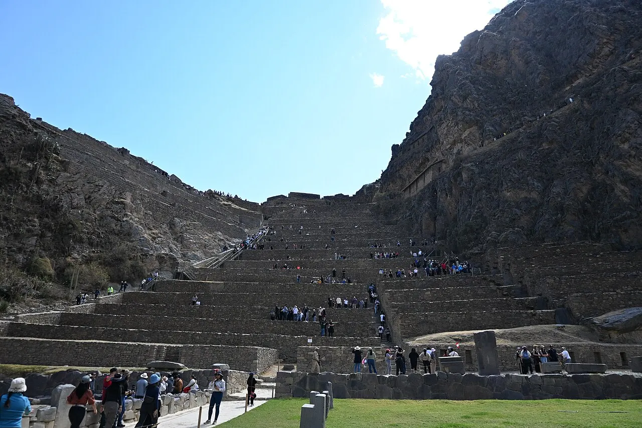 The terraced Inca fortress of Ollantaytambo with its great stairway rising up Temple Hill