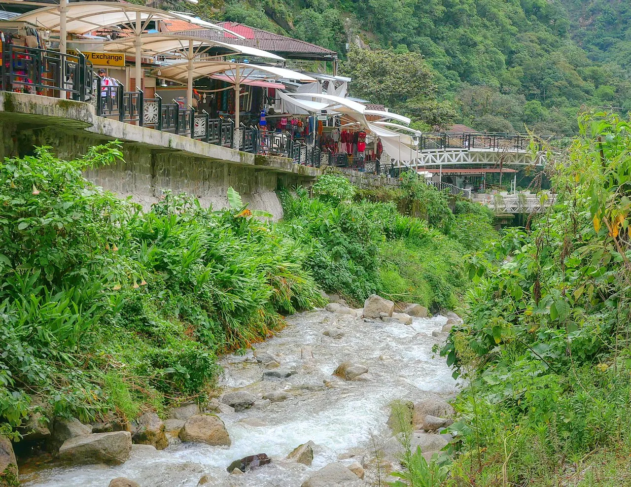 The town of Aguas Calientes (Machu Picchu Pueblo) along its river in the steep gorge